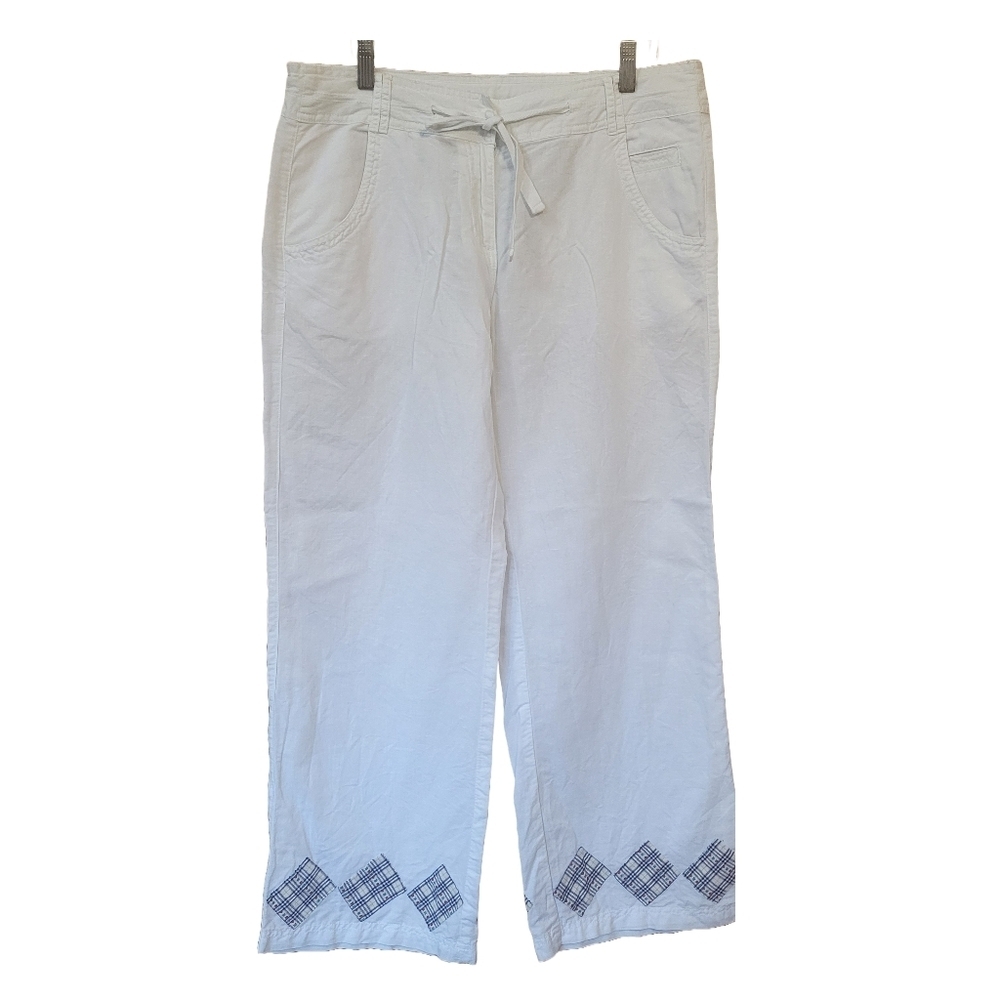 Dunnes White Cotton Linen Pants Plus Size 14